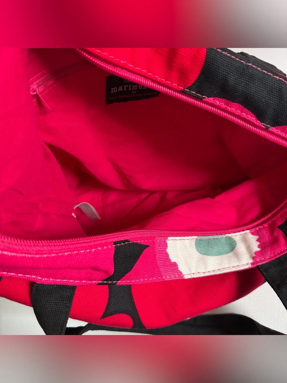 Marimekko Avon Breast Cancer Crusade Awareness Poppy Flower Canvas Tote Bag